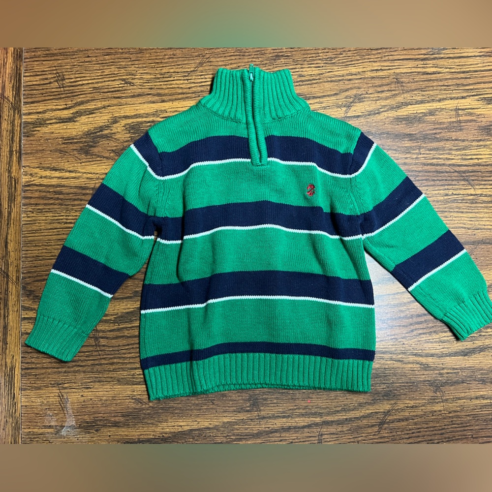 Izod polo boys green and navy blue striped 1/4 zip sweater 2T B1G1 50% off